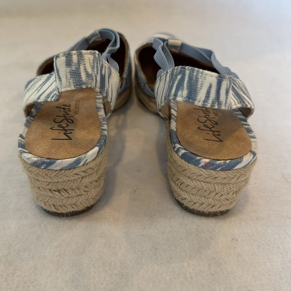 LIFE STRIDE KATRINA 2 Espadrille Strappy SlipOn PlatformWedge Size 9.5 Blue NWOT - Picture 2 of 10